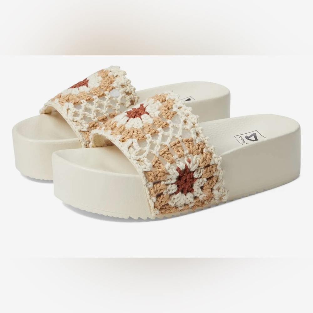 Dirty Laundry Beige and Cream Crochet Slide Sandals